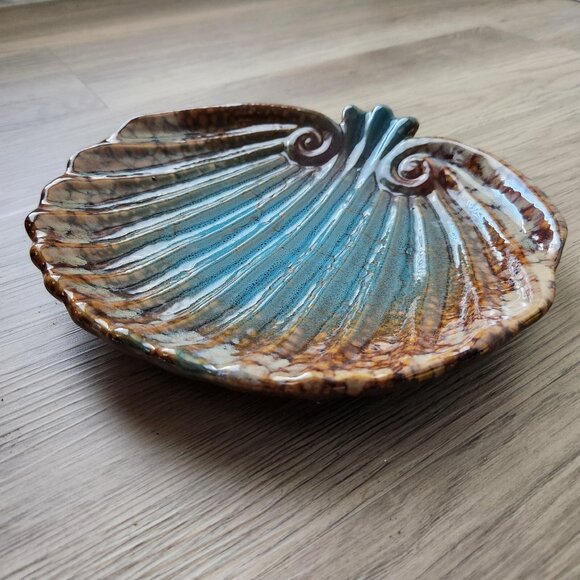 Pumpkin Plate Luncheon Salad Serving Tray Candy Dish Ribbed Pottery Seashell 9" - Picture 7 of 9